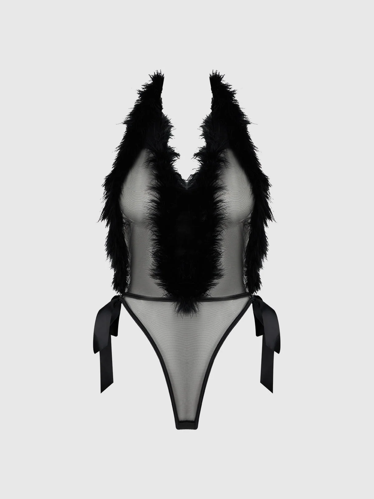 Scarlett 深V露背 Marabou 连体睡衣 Black
