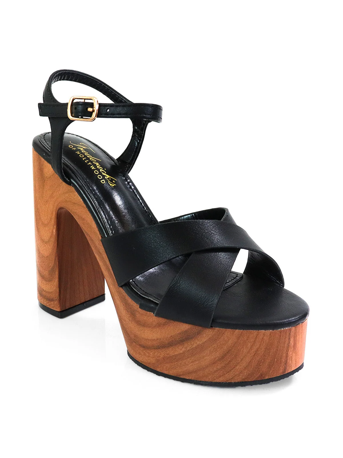 Andaz Heel Sandal with Crisscross Straps in Black