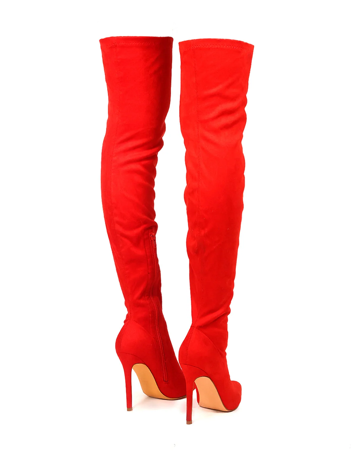Gisele Stretchy Over-the-Knee Heeled Boots in Red