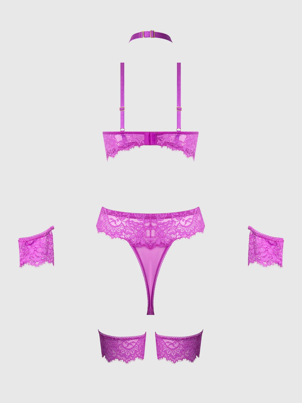 Arianna Fuchsia Teddy with Chain Detail and Thigh Garters