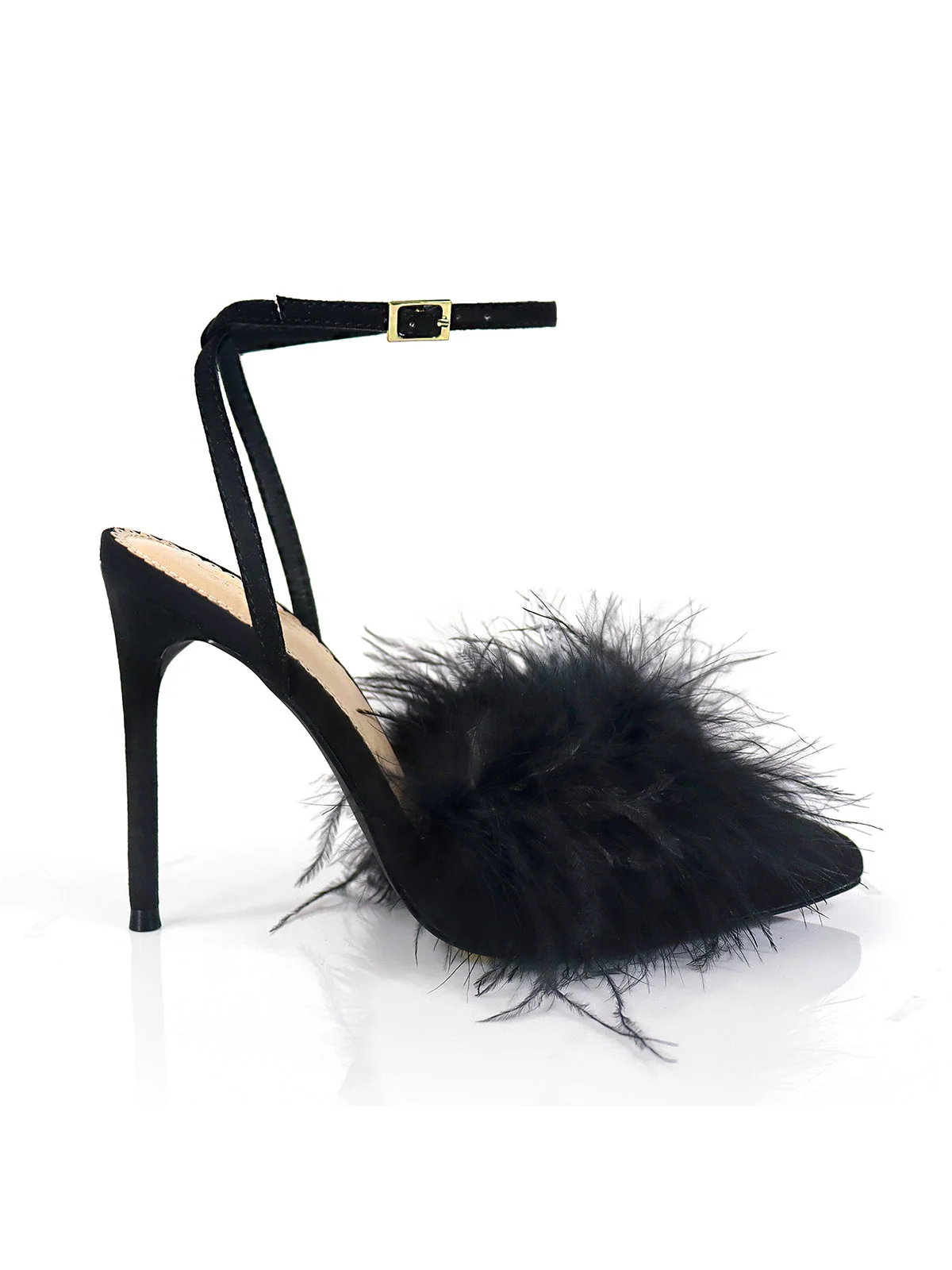 Valerie Feather Pump in Black with Ostrich Feathers and Rhinestones