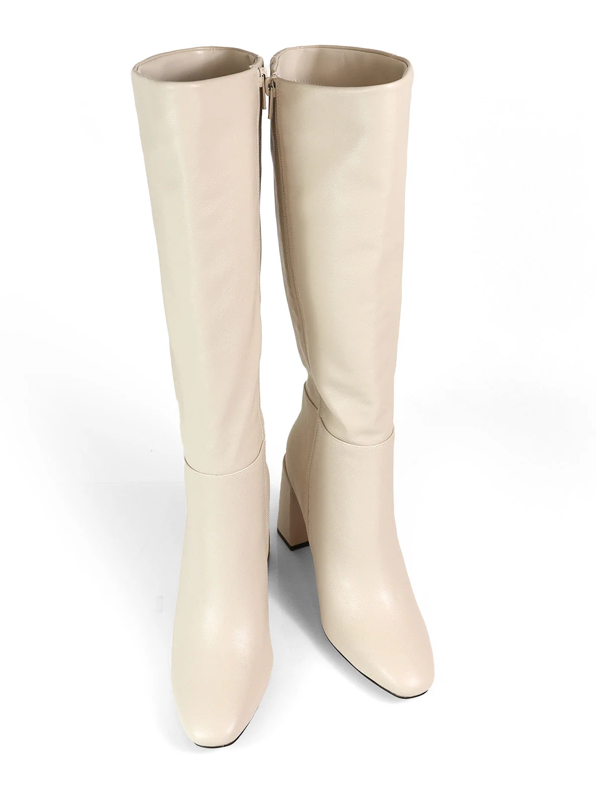 Paola Knee High Boots in Bone with Chunky Heel