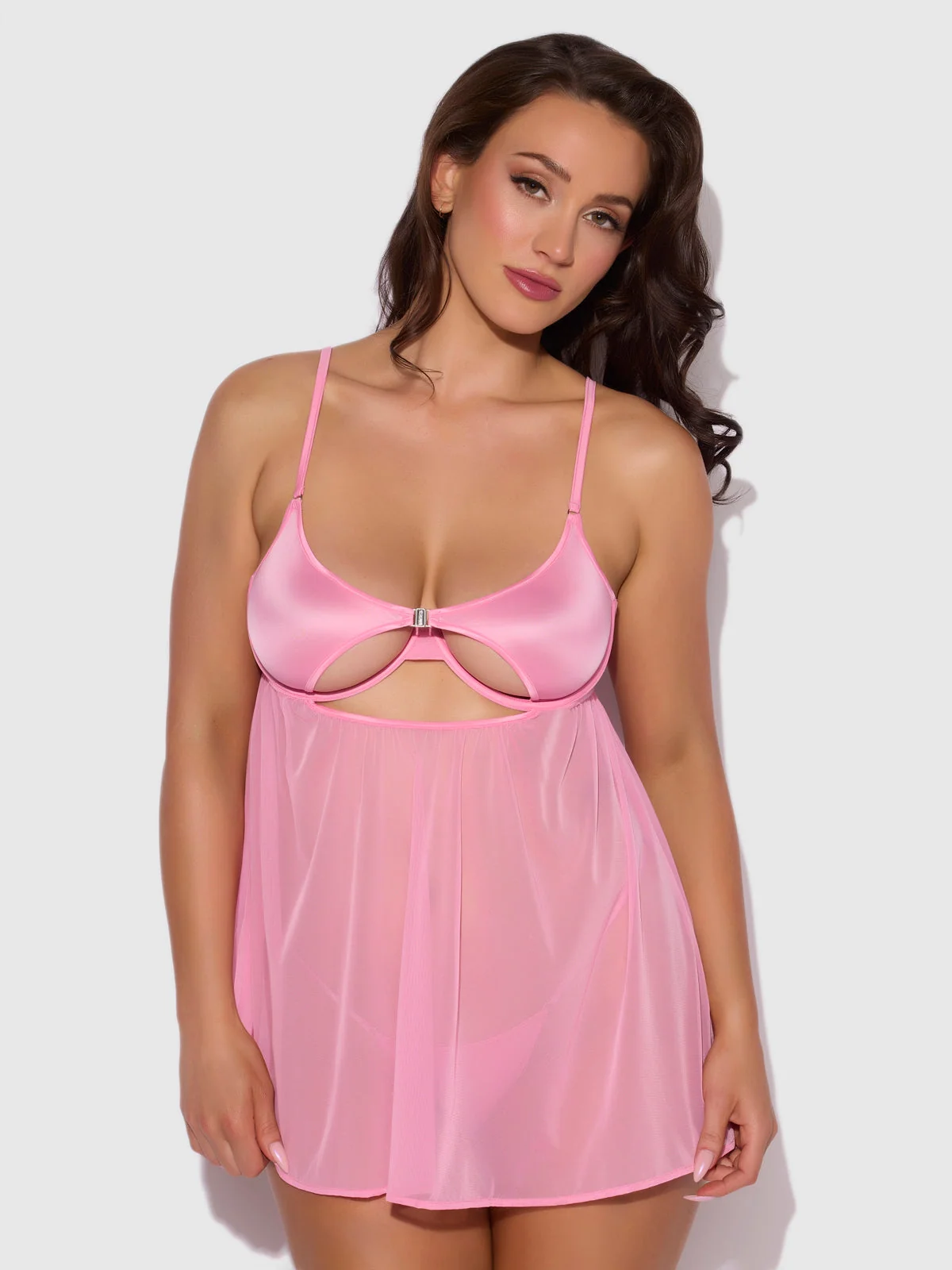 Neev Oil Slick Openable Cup Underwire Babydoll in Bubblegum Pink