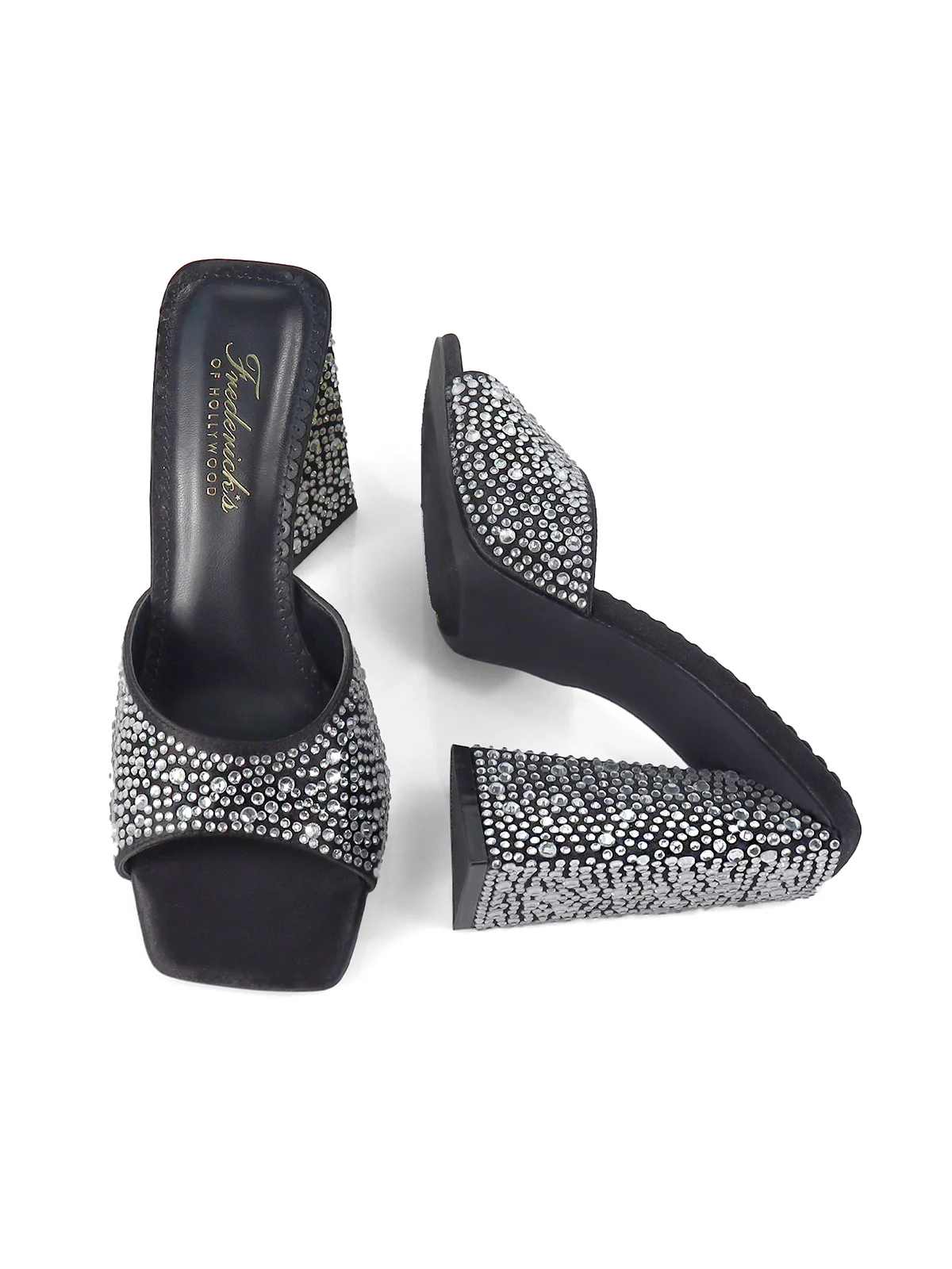 Darlene Mule Satin Rhinestone Heels in Black