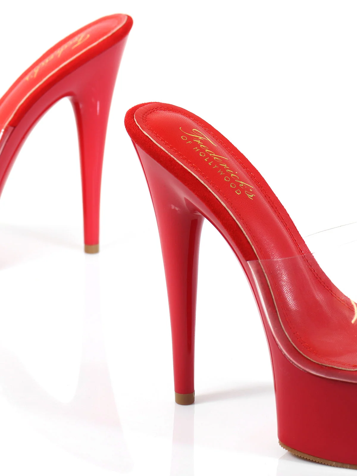 Candy High Platform Heels in Red with Clear Strap