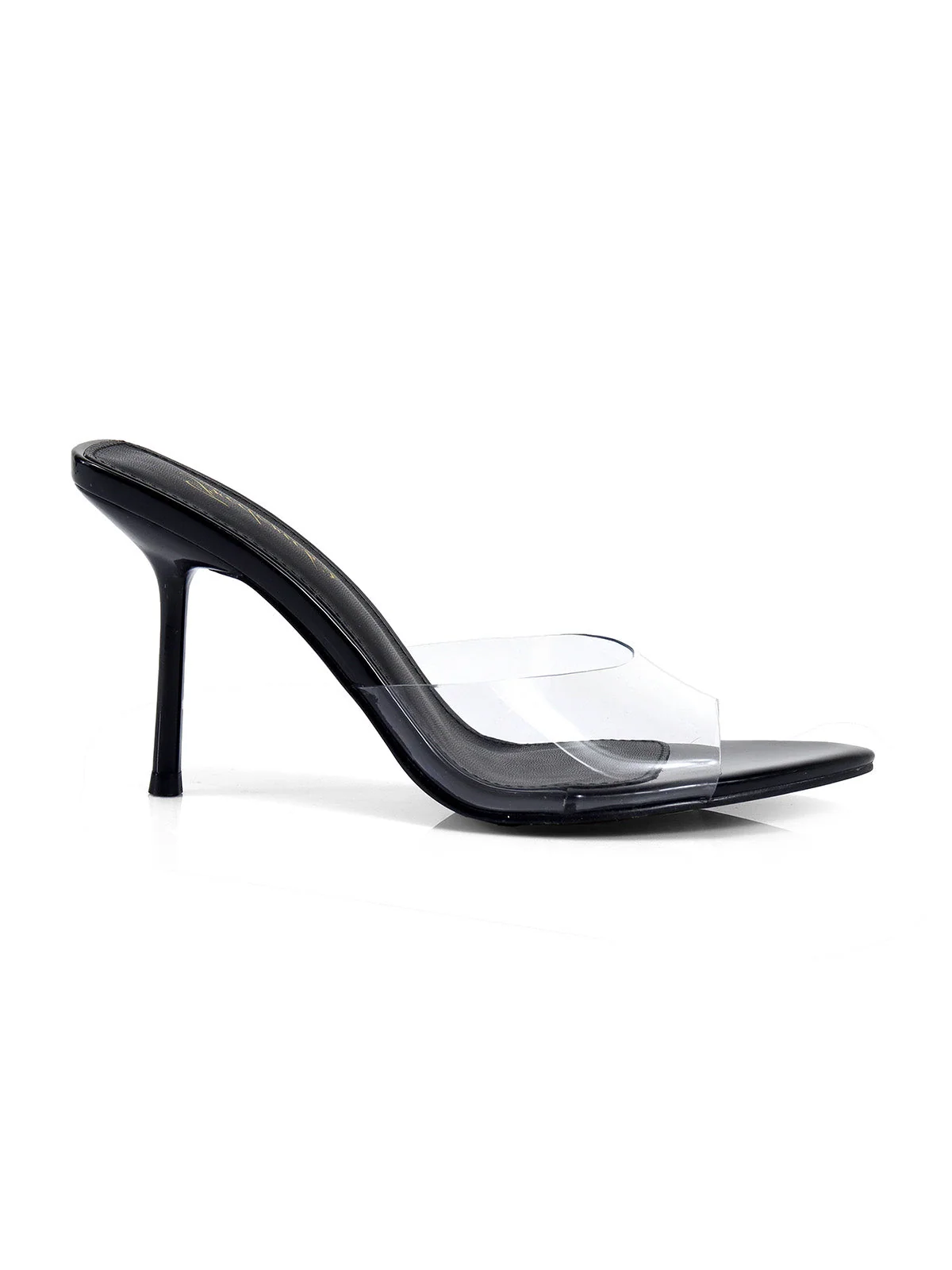 Shanya Mule Clear Peep Toe Heels in Black