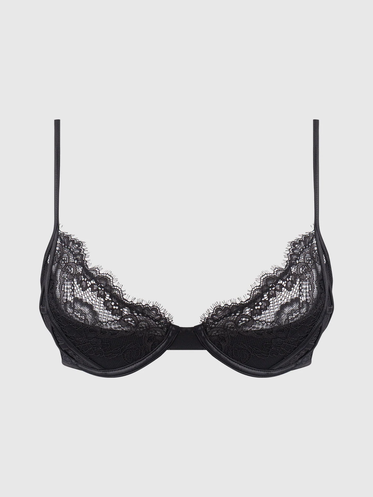 Adelaide Satin & Lace Push Up Demi Bra in Black