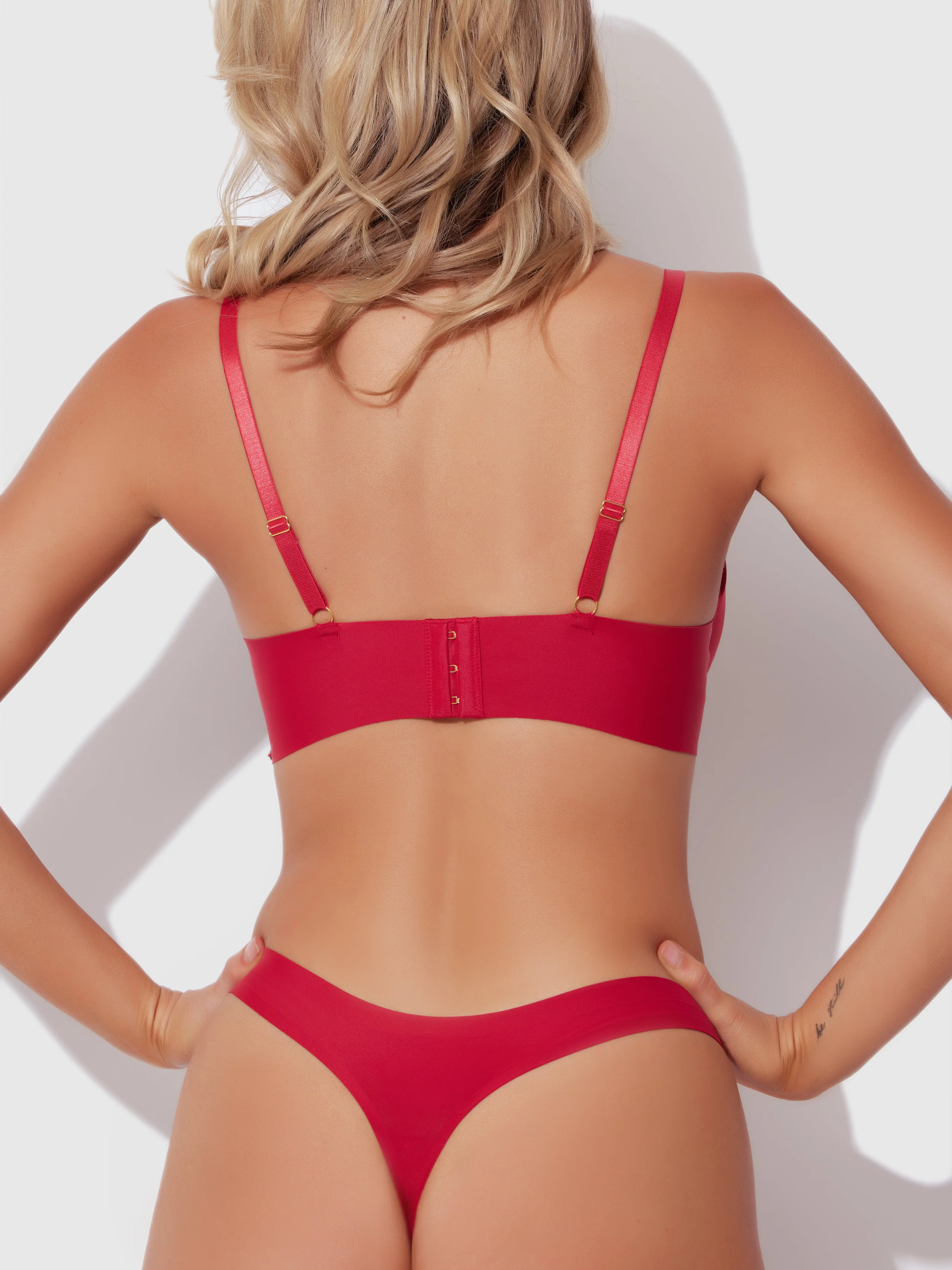 Natalia Micro Lace Up Plunge Push Up Bra in Haute Red