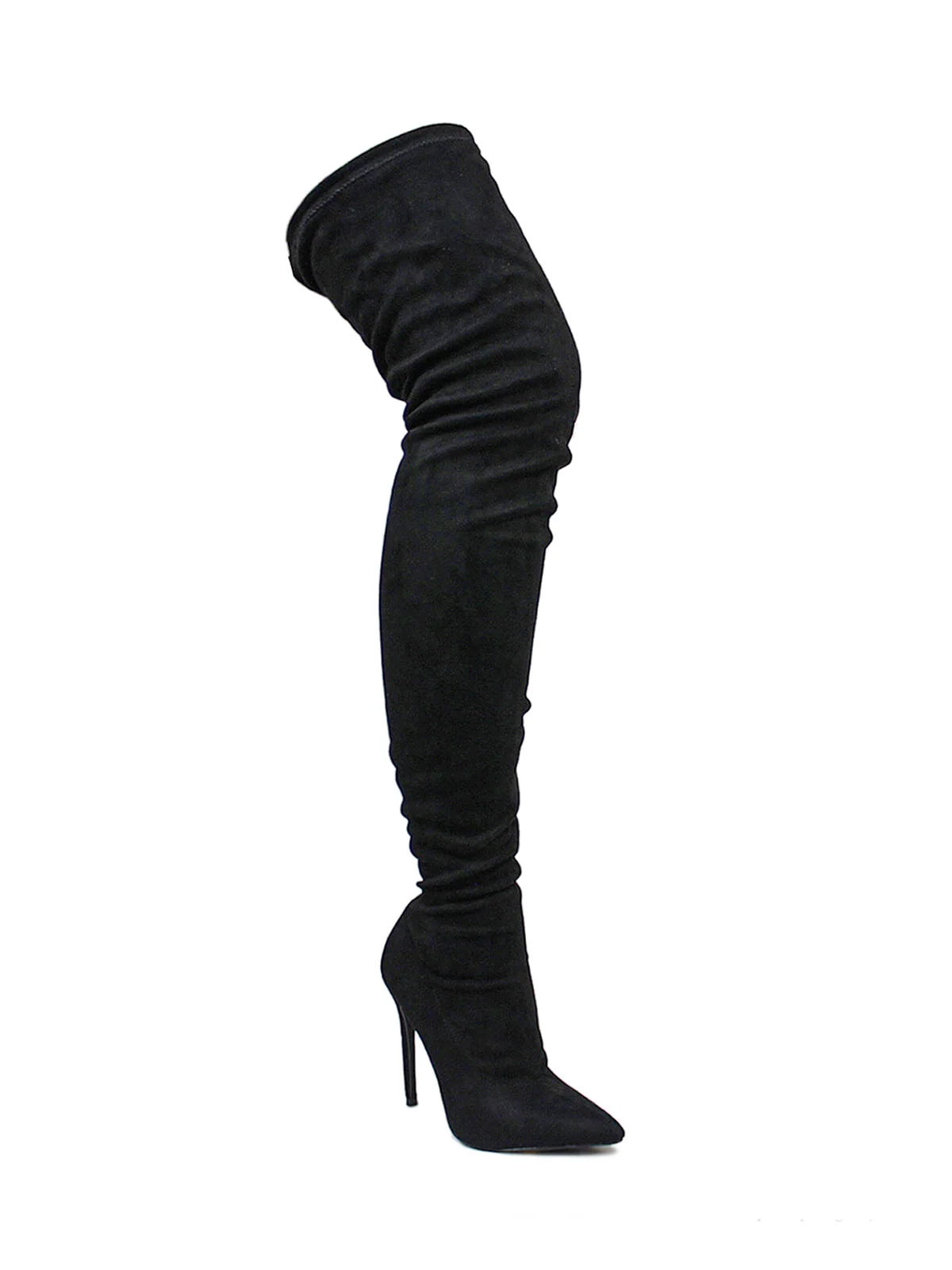 Gisele Stretchy Over-the-Knee Heeled Boots in Black Suede