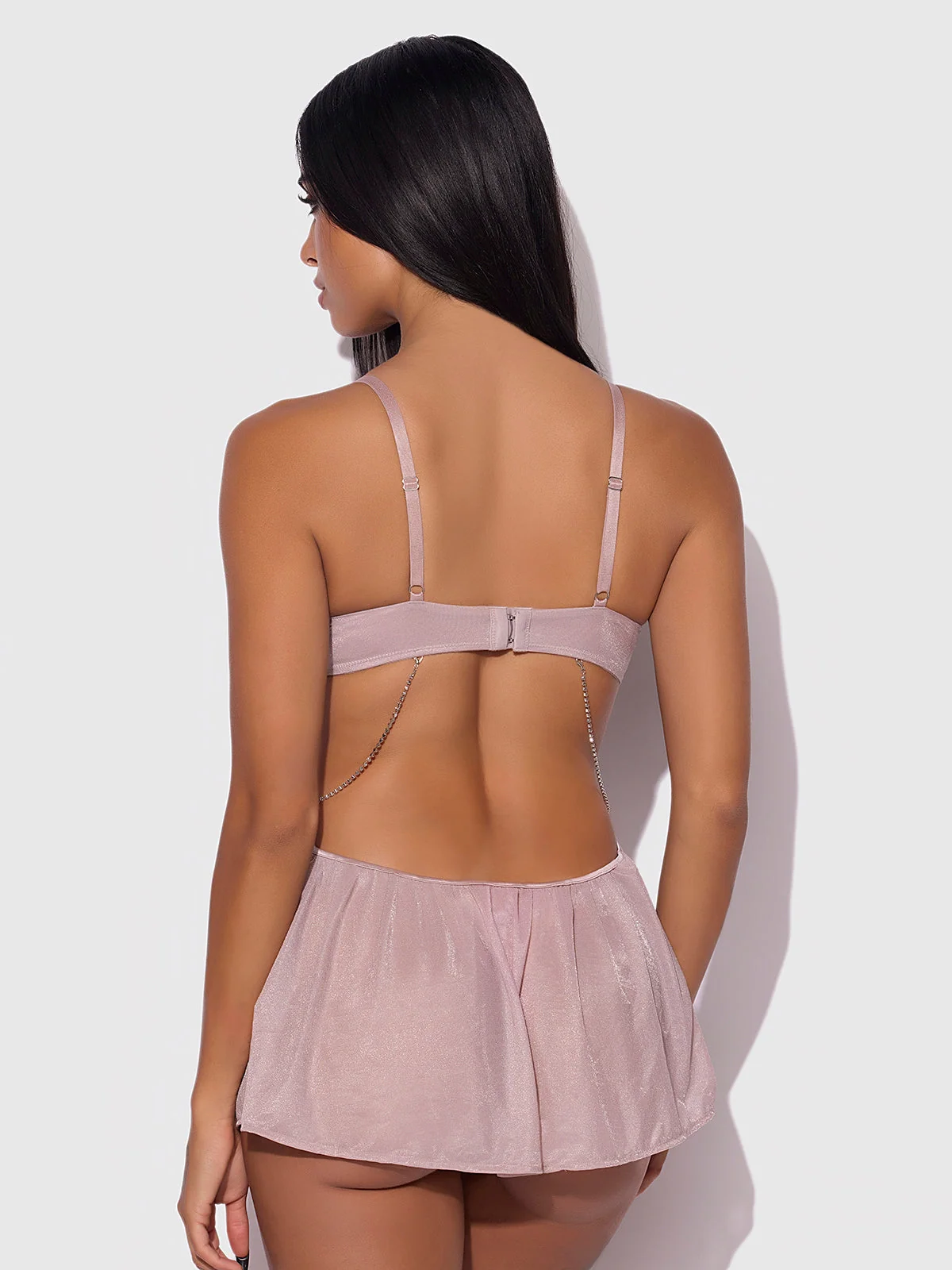 Pia Shine Mesh Babydoll Set with Rhinestone Side Cutouts