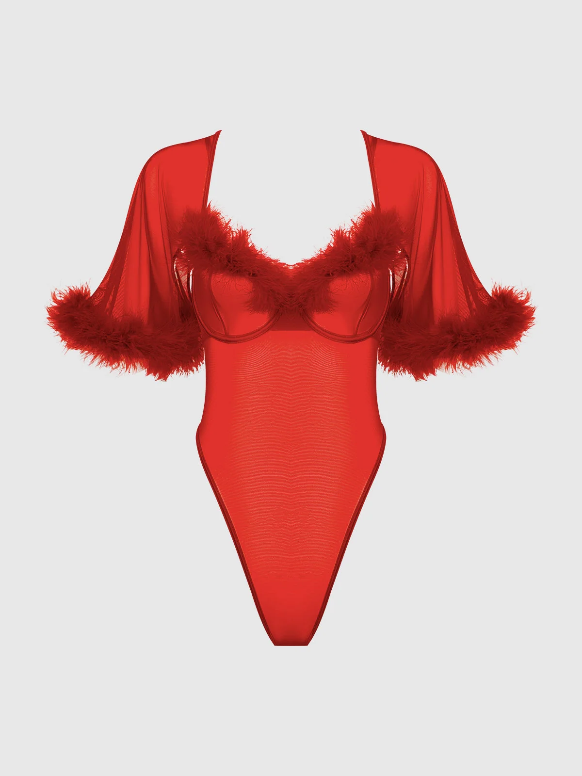 Scarlett Bell Sleeved Marabou 深红色连体衣
