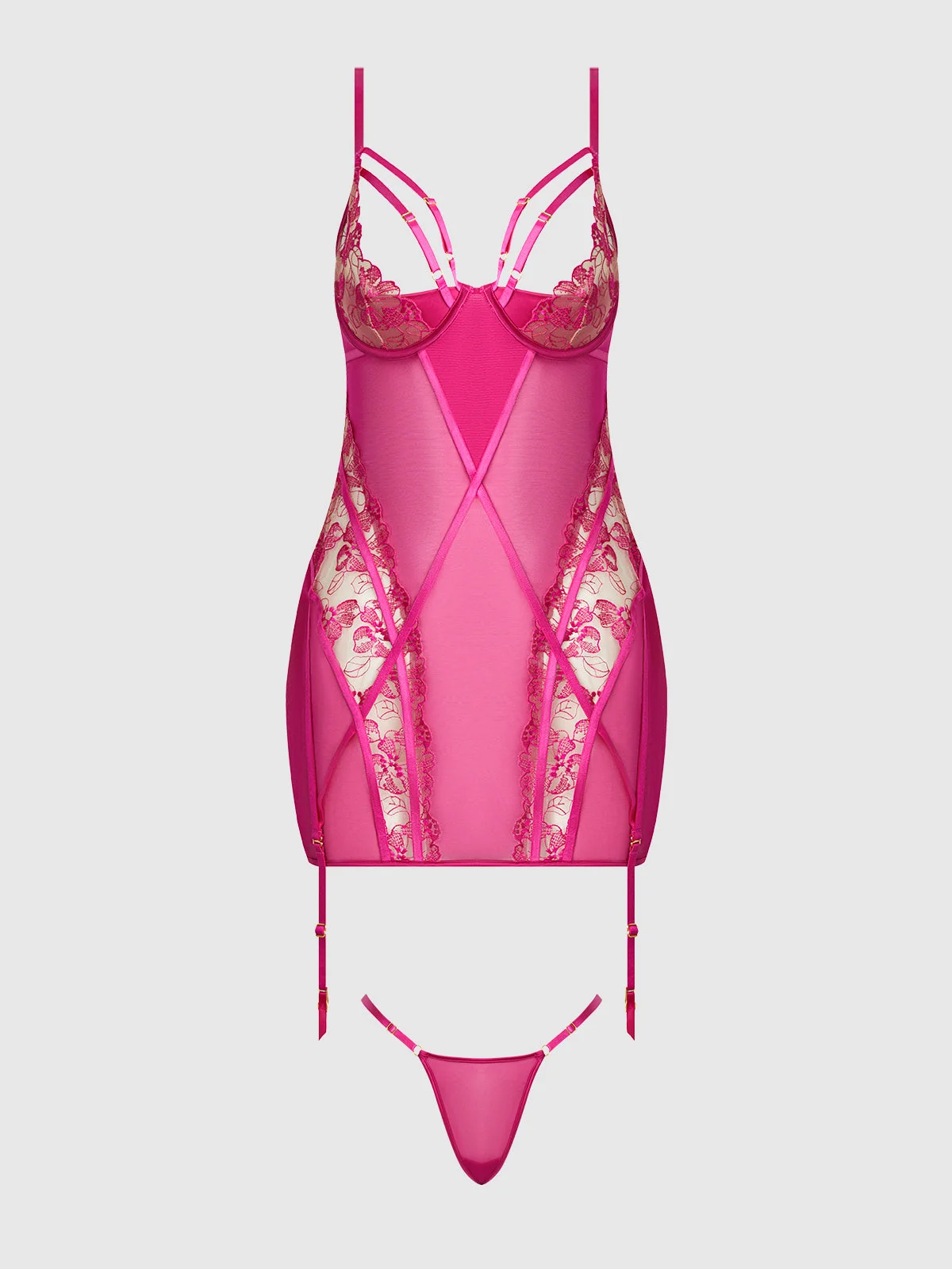 Venus Lace Strappy Chemise and G-String Set