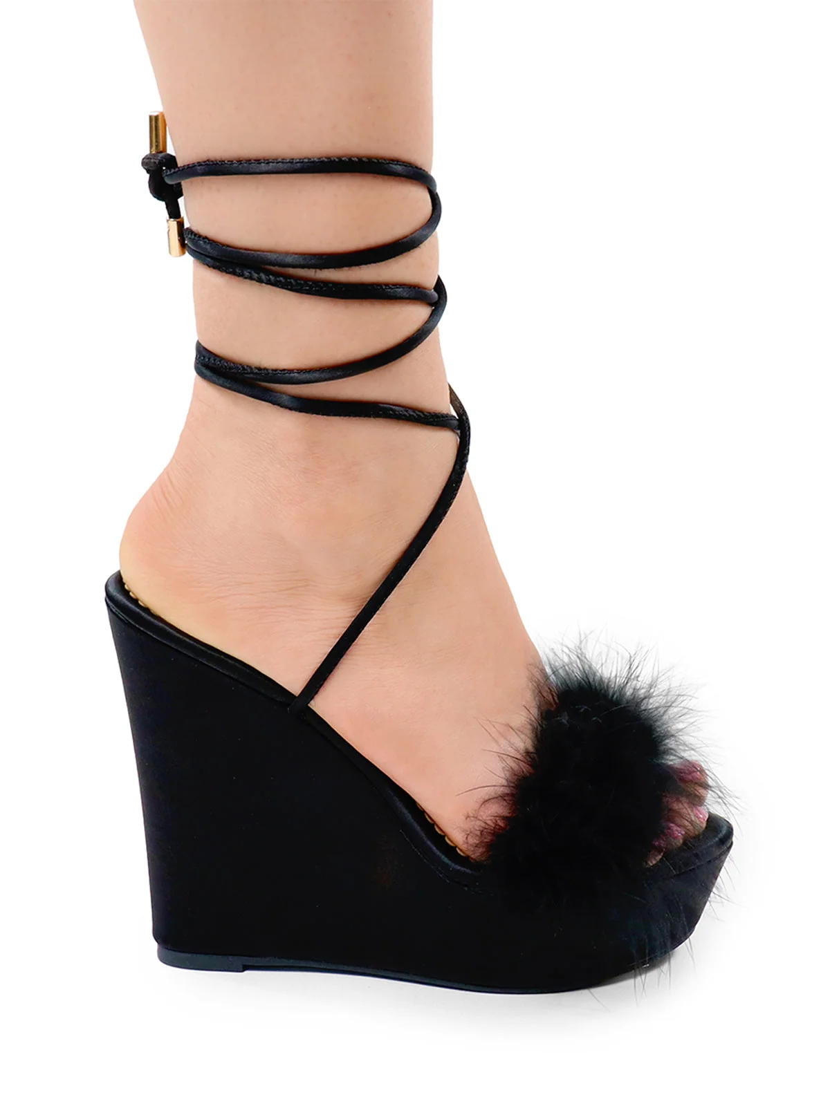Adriana Feather Wedge in Black