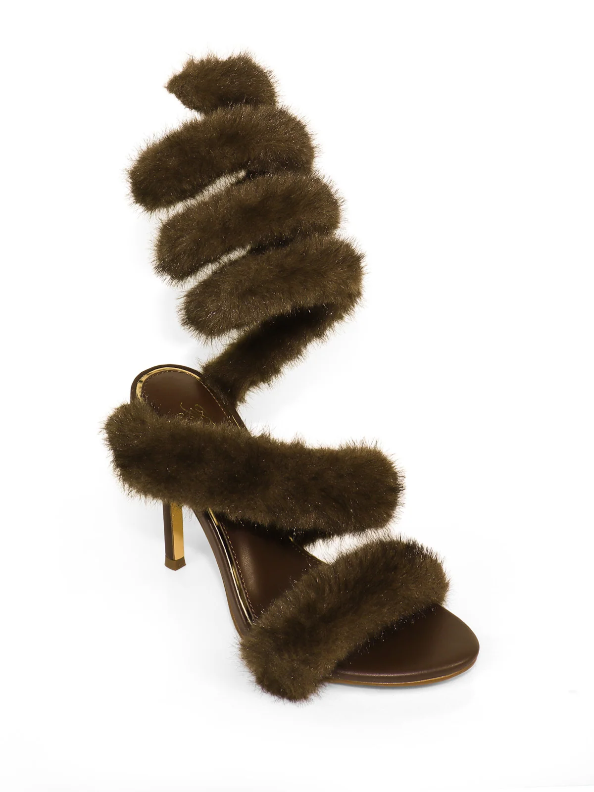 Allure Fluffy Stiletto Sandal in Brown