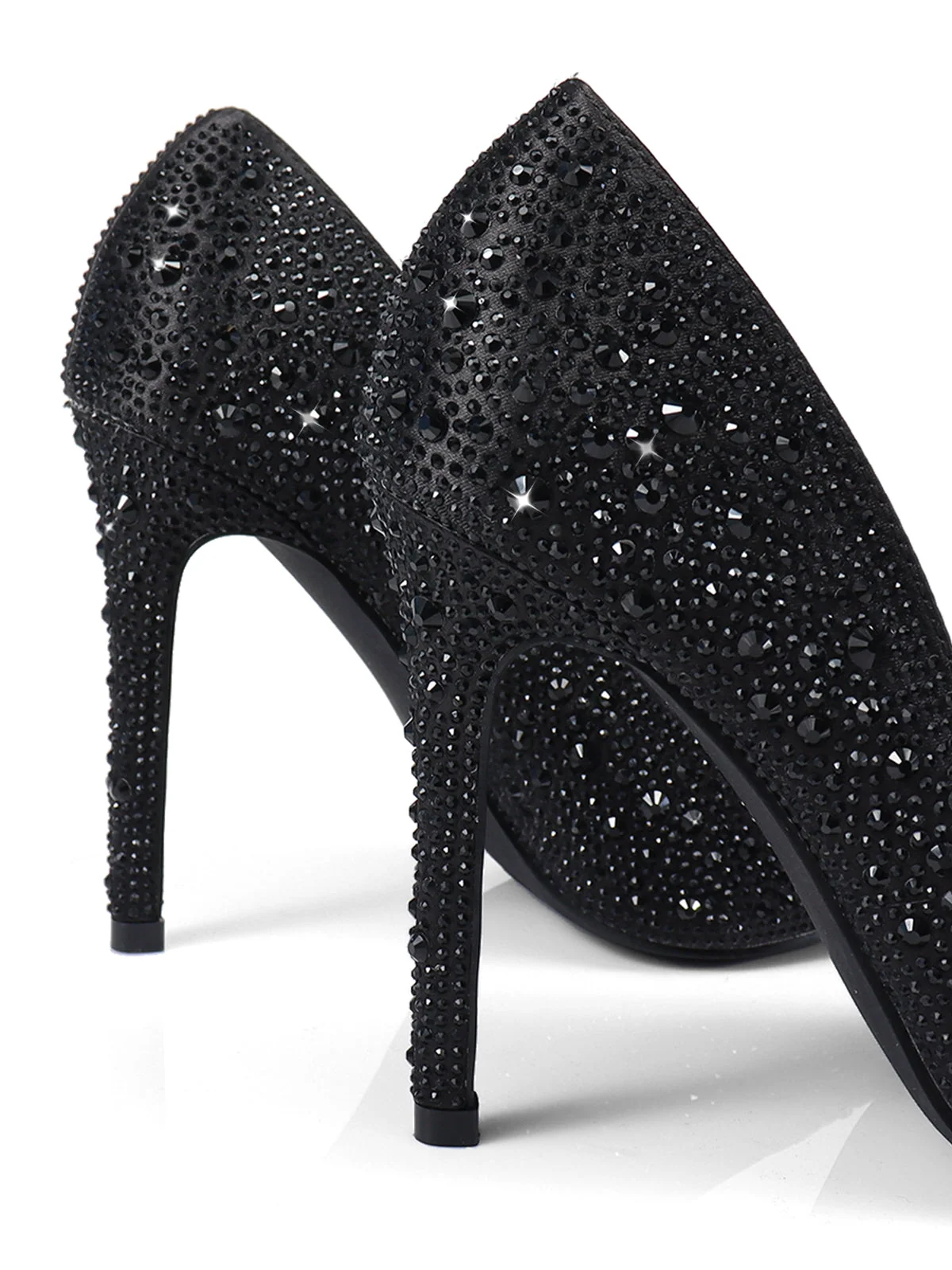 Samantha Pump in Black Satin with Rhinestone Detail