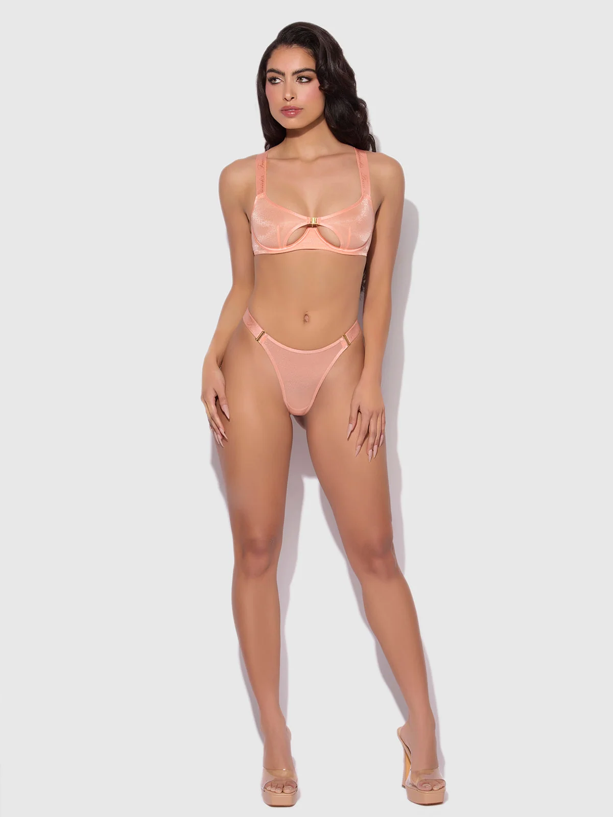 Pia Elastic Side Mesh Thong in Peach Please