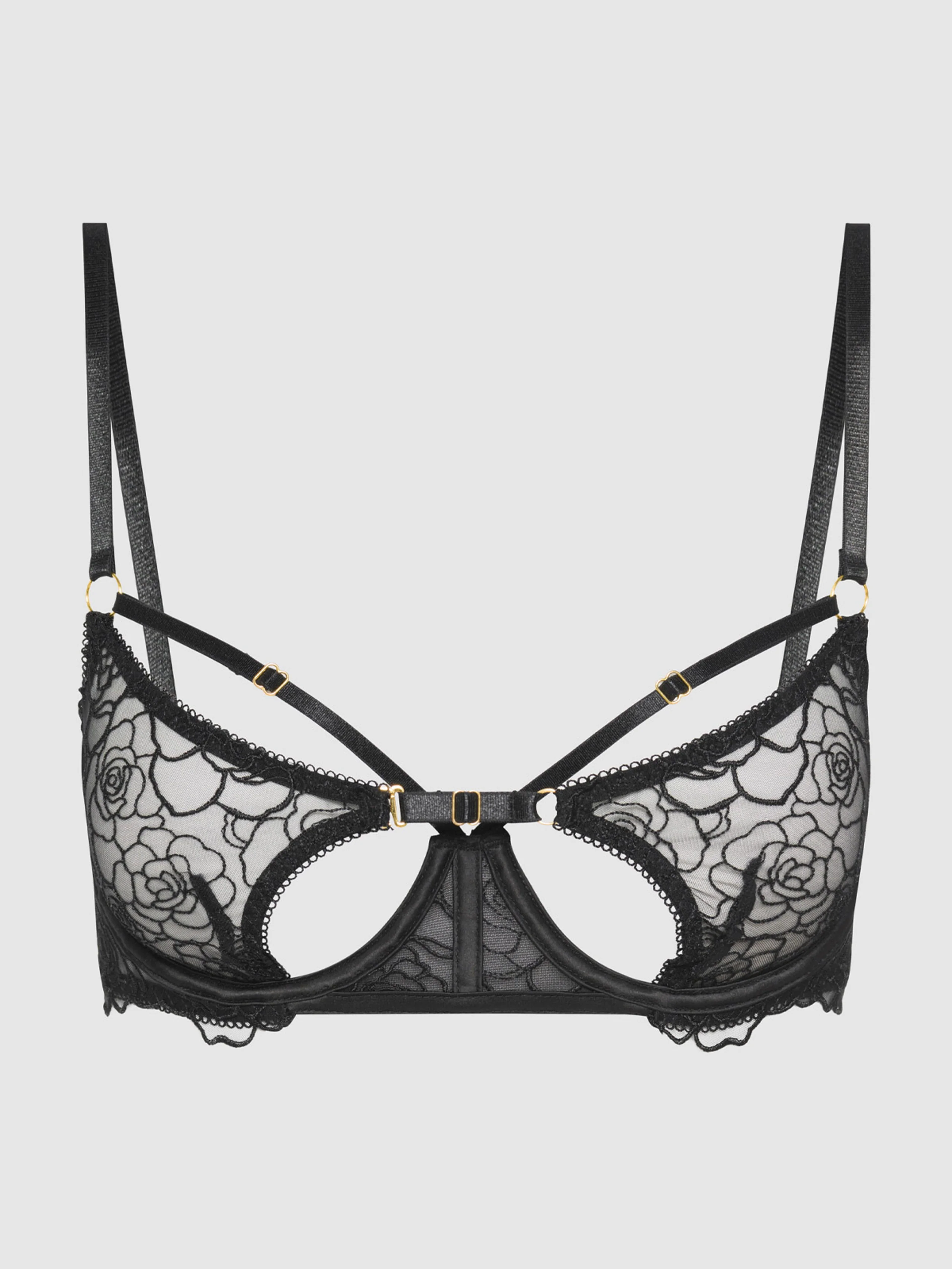 Melrose Strappy Cutout Bra in Black Sheer Floral Mesh