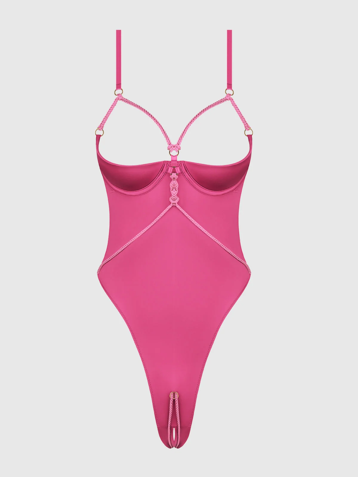 Nadya Liquid Satin & Rope Crotchless Teddy in Raspberry