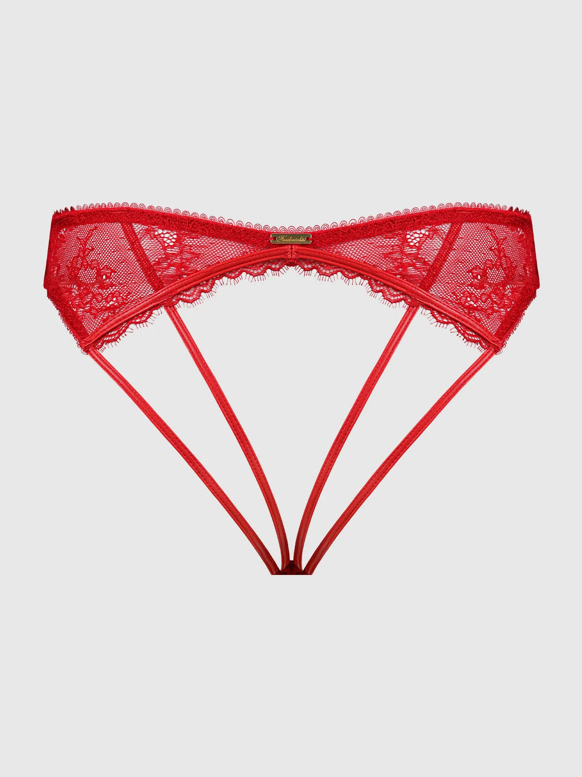 Chiara Lace & Faux Leather Backless Hipster in Barbados Cherry