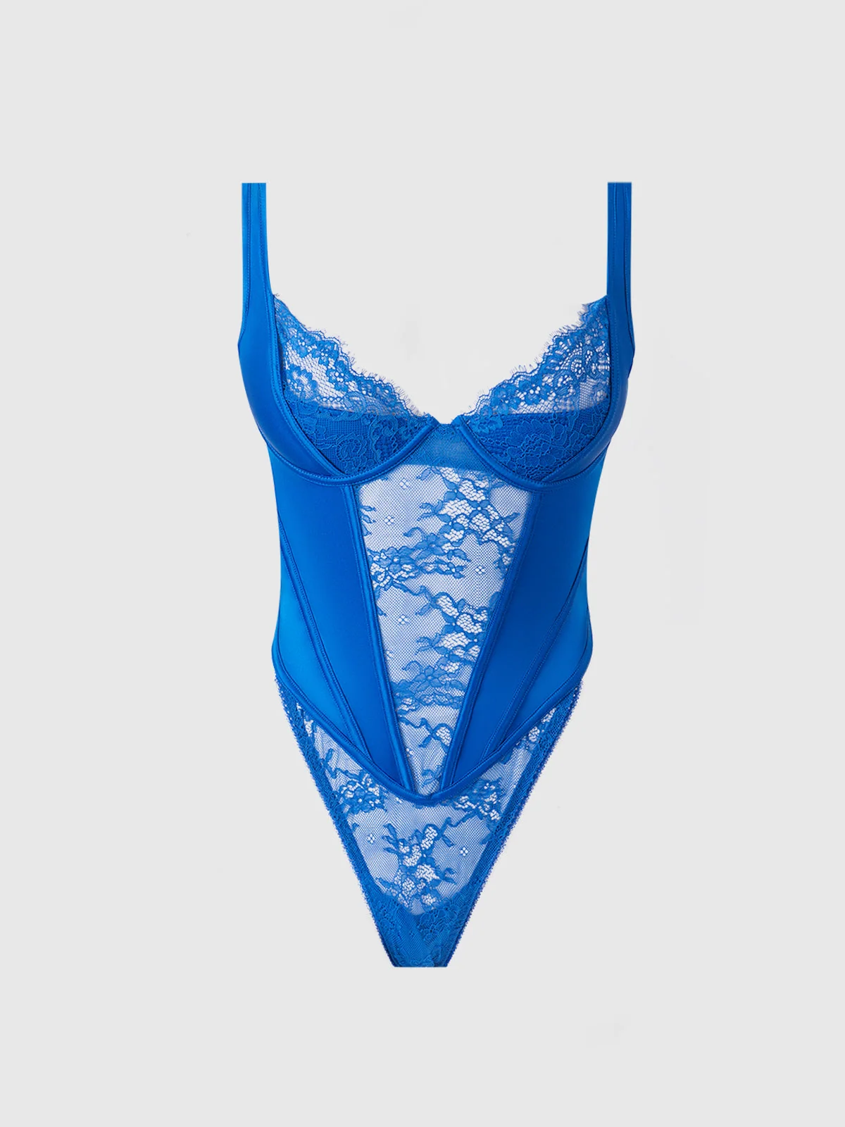 Adelaide Satin & Lace Teddy in Cobalt Blue