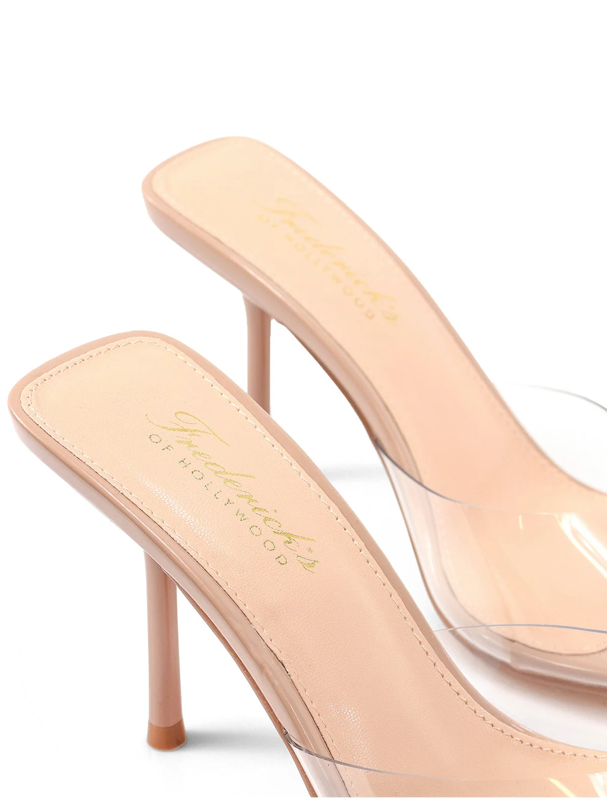 Shanya Mule Clear Peep Toe Heels in Nude