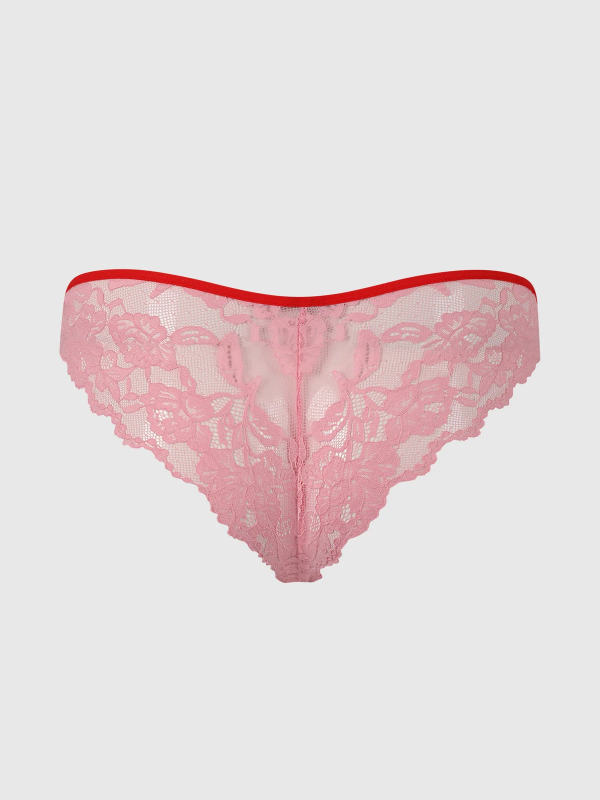 Mabel Lace Up Front Crotchless Tanga in Scarlet Pink