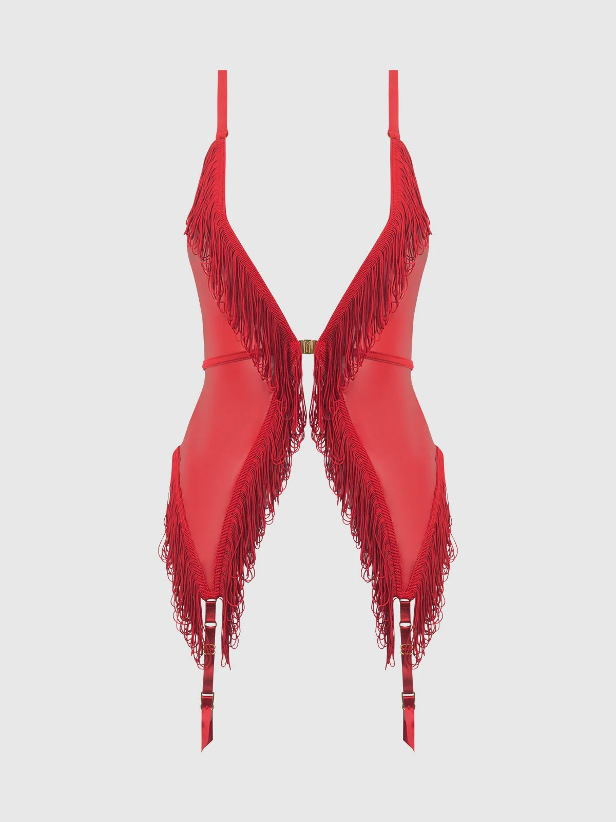 Hendrix Faux Leather & Fringe Chemise in Crimson Red