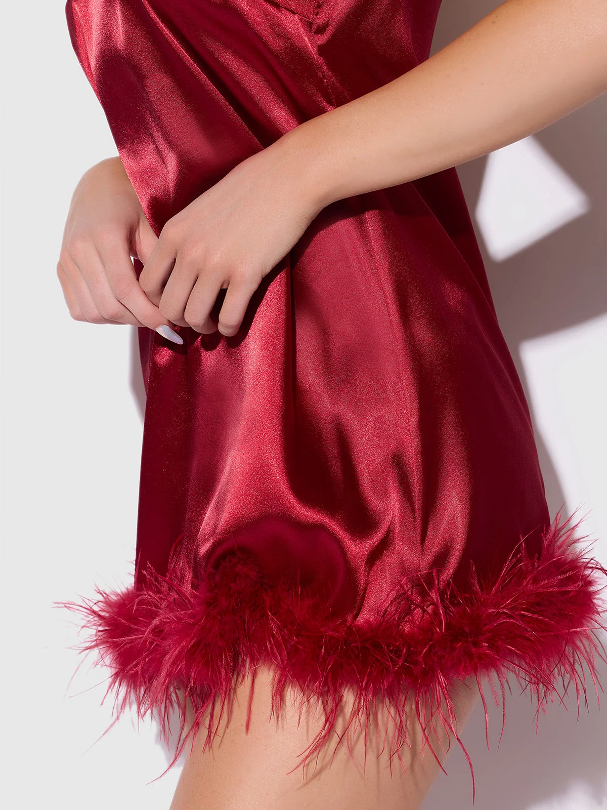 Scarlett Satin and Feather Sleep Slip in Crimson Red