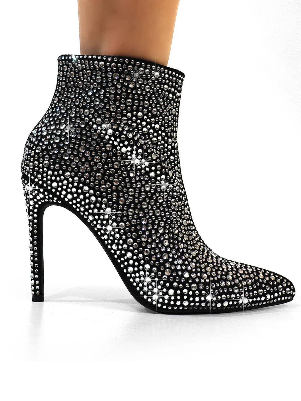 Izara Rhinestone Ankle Boots in Black and Silver With Allover Sparkle