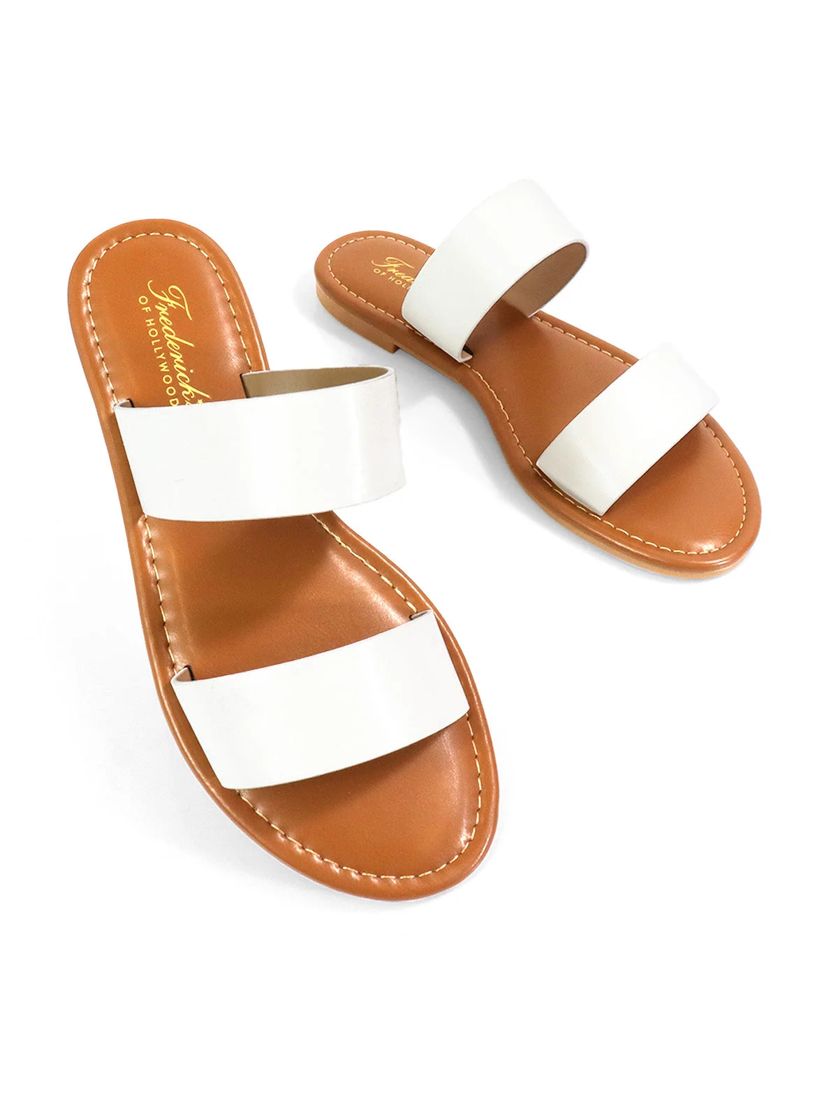 Janelle Double Band Flat Sandal in White With Minimalist Design