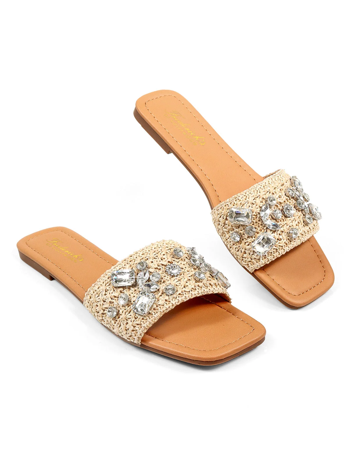 Valli Rhinestone Sandal in Beige with Breezy Raffia