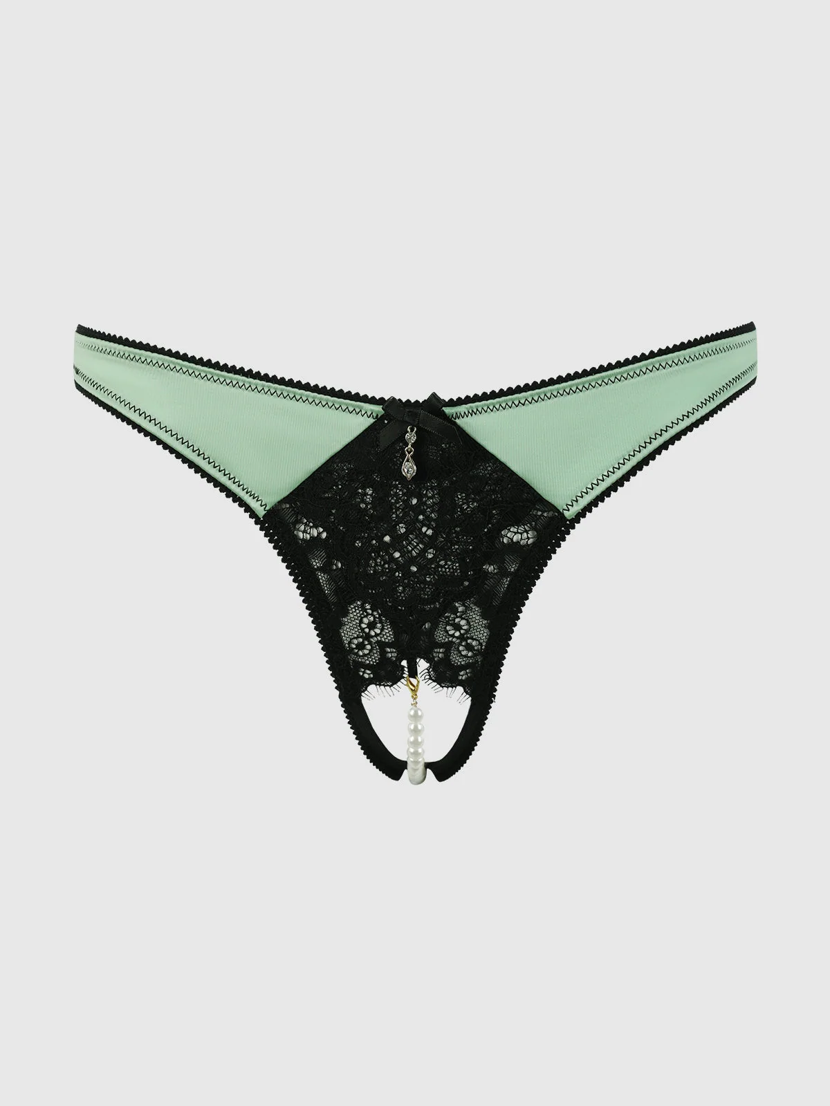 Lexi Lace Liquid Satin Open Back Hipster in Regal Mint Black