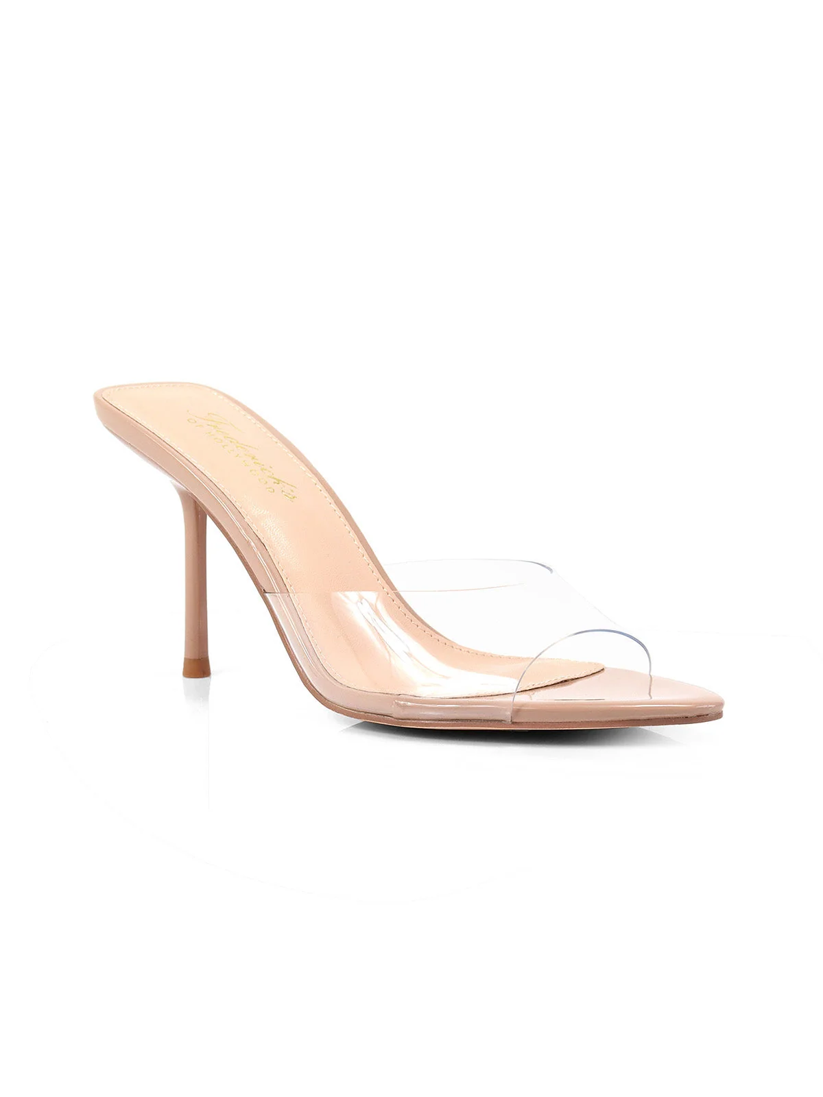 Shanya Mule Clear Peep Toe Heels in Nude