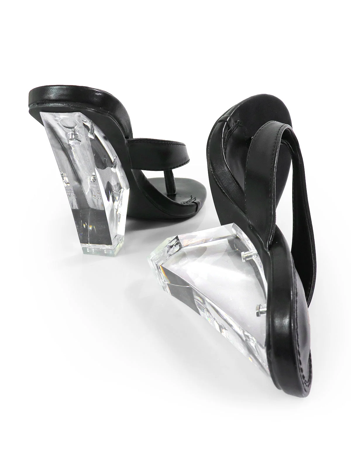 Leila Thong Heel Clear Wedge in Black