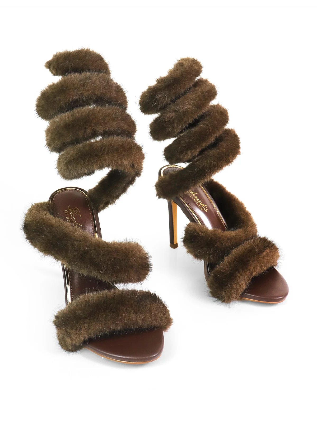 Allure Fluffy Stiletto Sandal in Brown