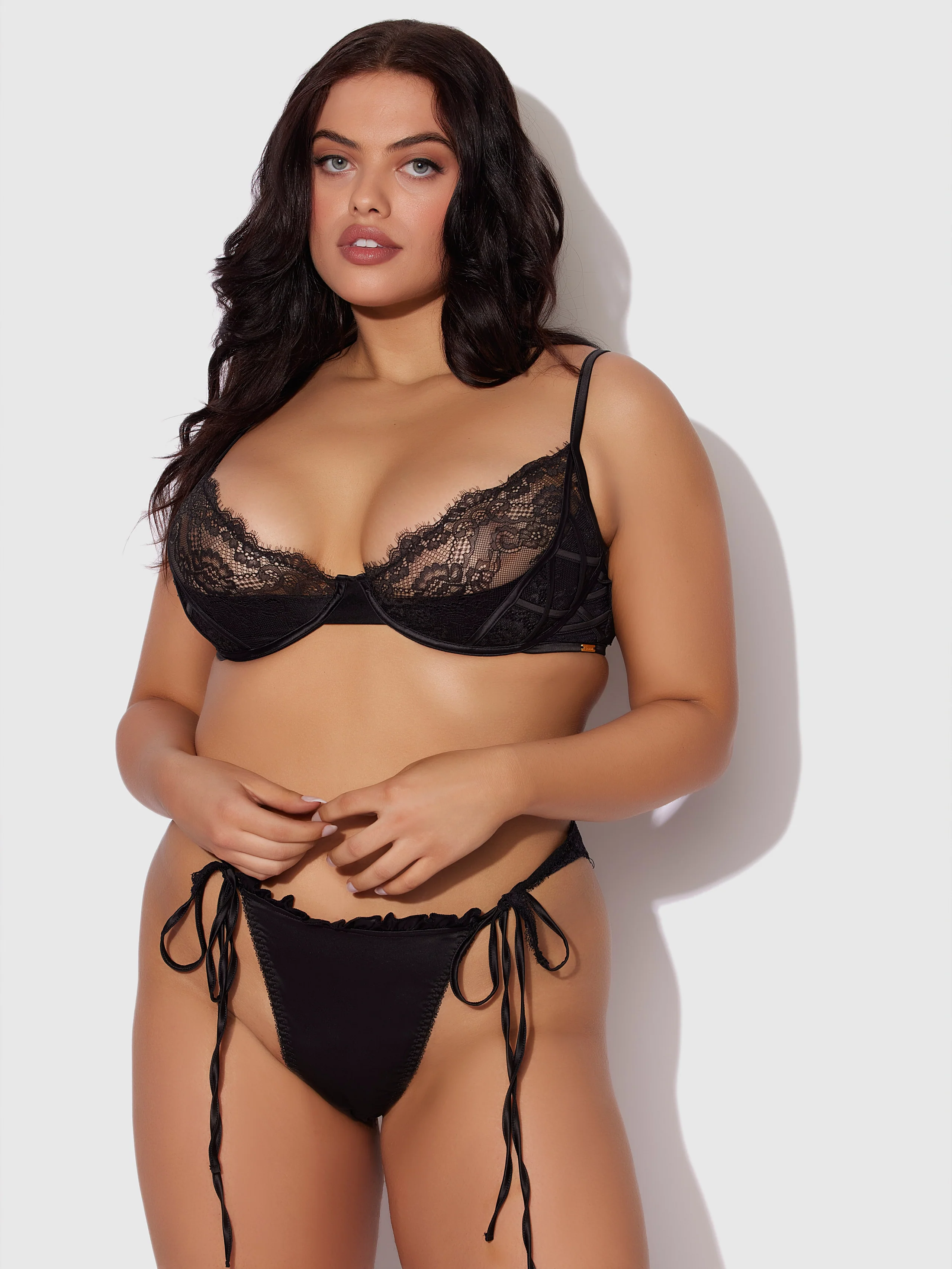 Adelaide Satin & Lace Push Up Demi Bra in Black