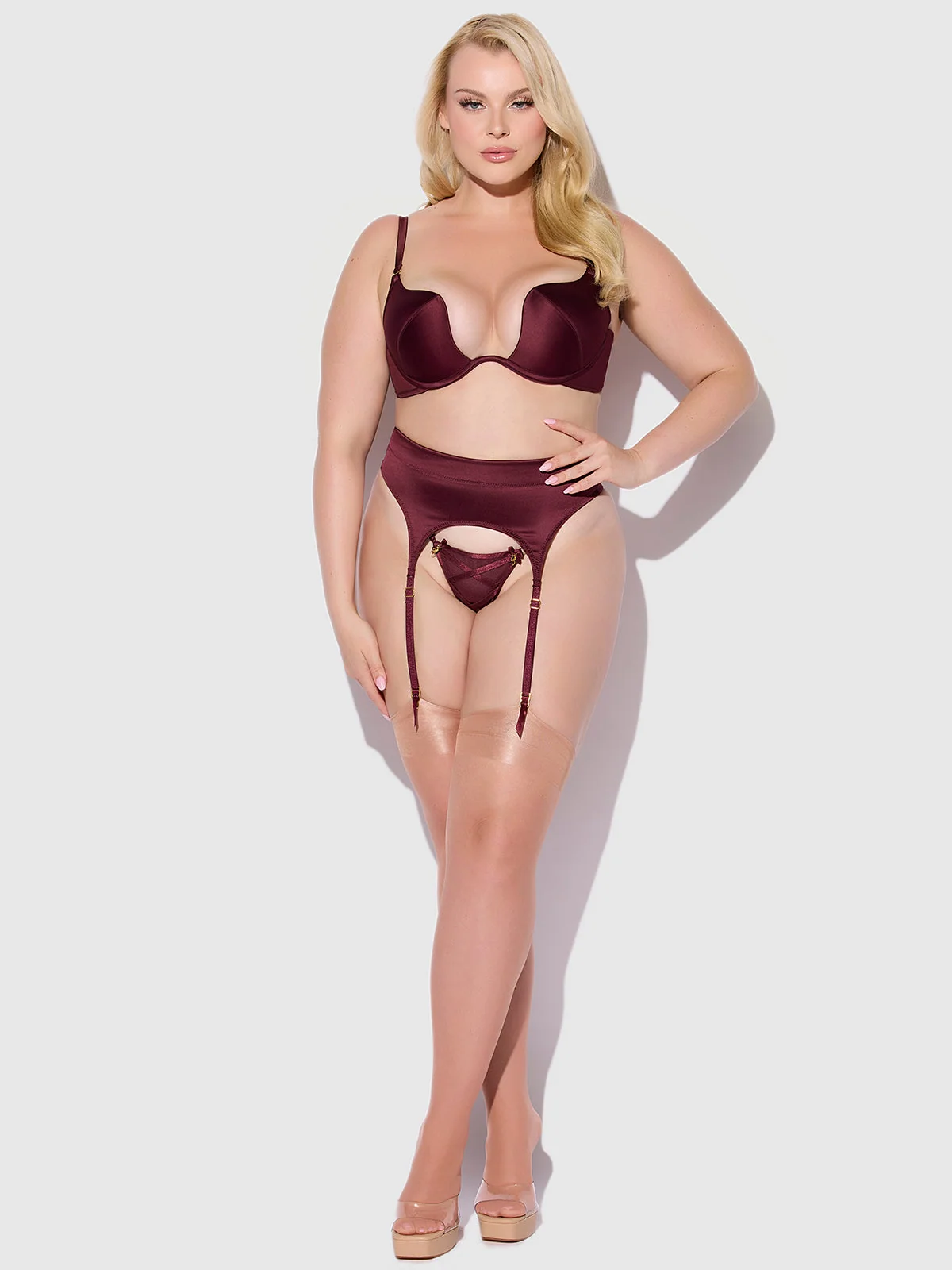 Petra Satin Garter in Burgundy