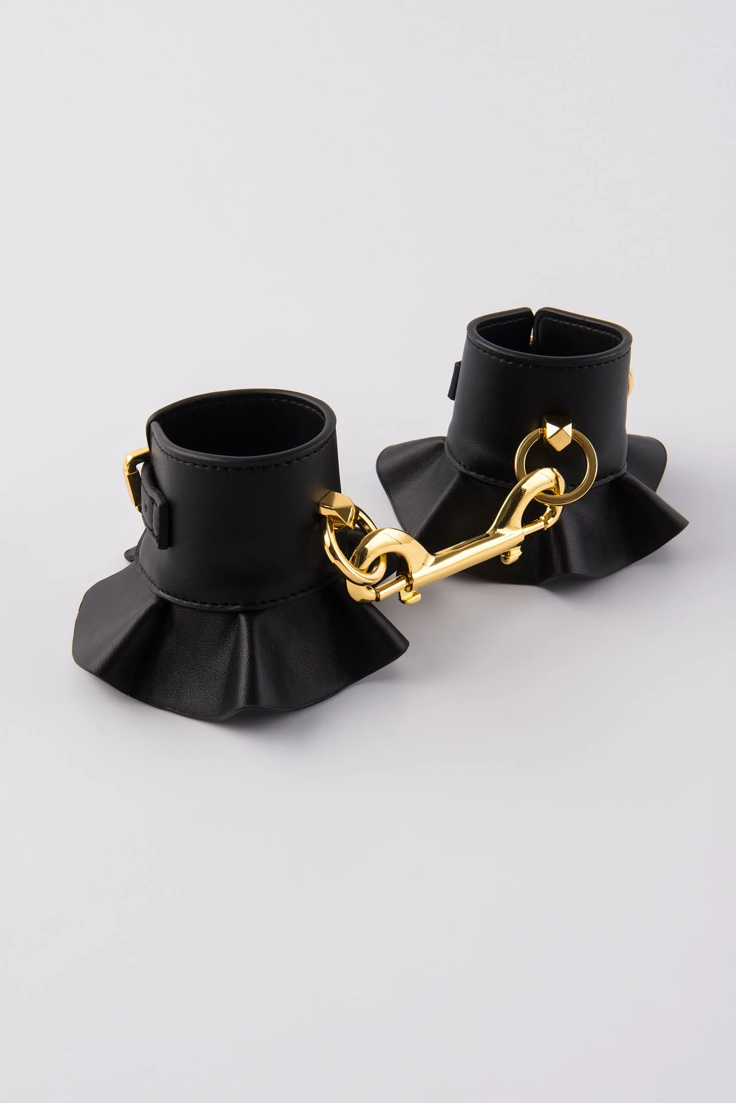 Leather-Like Ruffle Bondage Hand Cuffs in Black and Gold