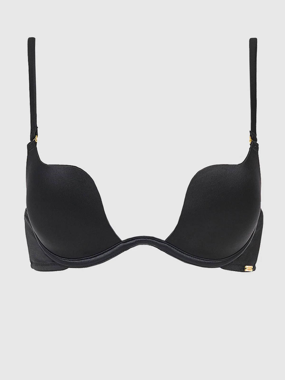 Rising Star Plunge Push Up Bra in Liquid Satin Black