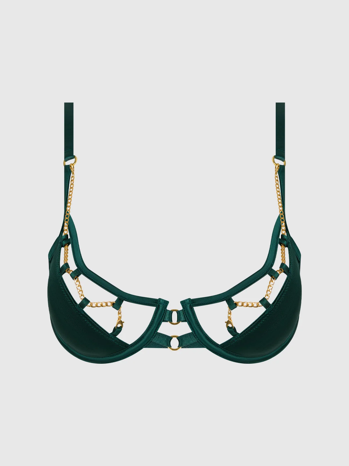 Emery Liquid Satin and Chain Bra in Emerald by Frederick's