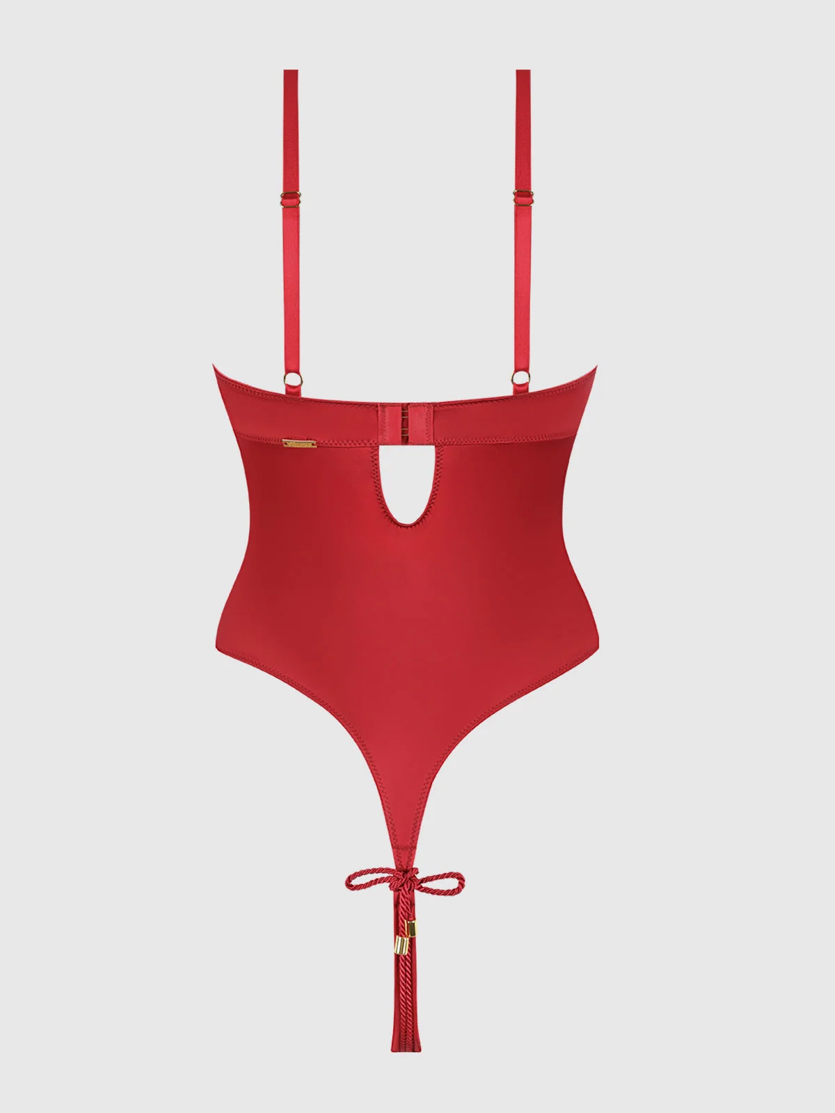 Nadya Liquid Satin & Rope Crotchless Teddy in Crimson Red