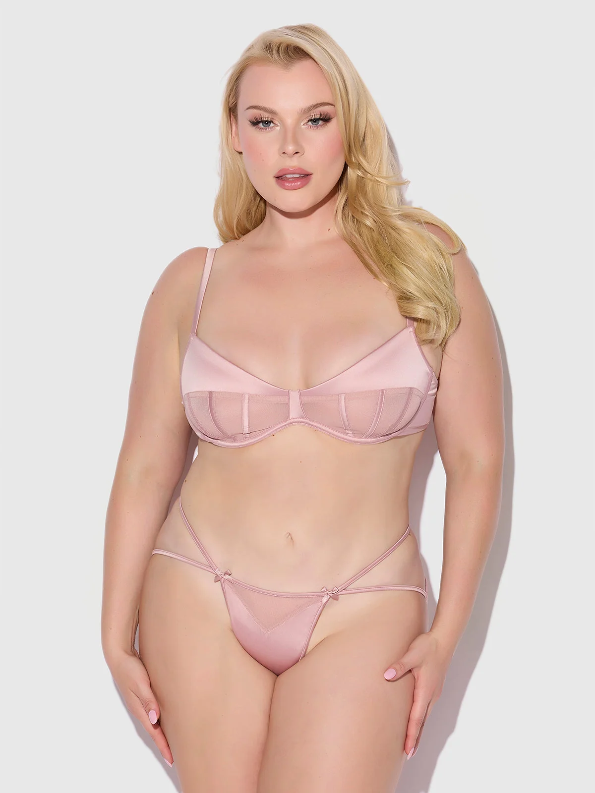 Petra Satin & Mesh Unlined Corset Cup Bra in Mauve