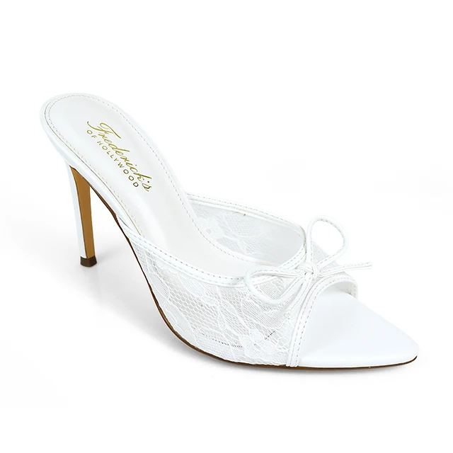 Lacey Pointed Toe Heels in White with Lace and Bow