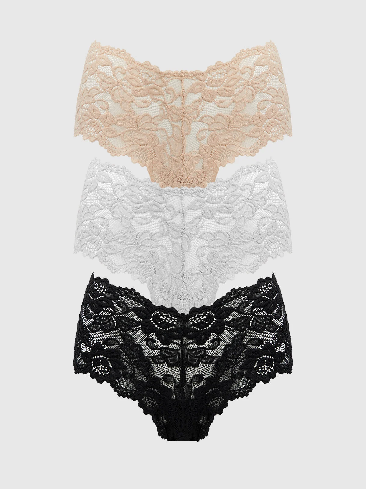 Jessica Lace Cheeky 3 Pack in Nude, White and Black