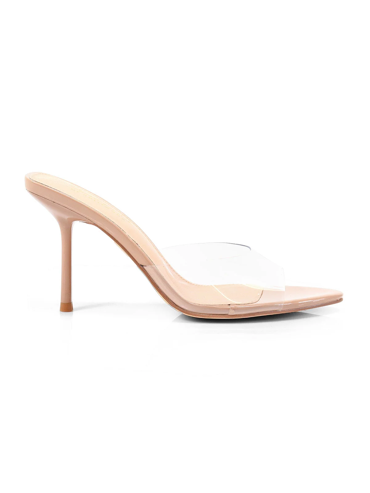 Shanya Mule Clear Peep Toe Heels in Nude