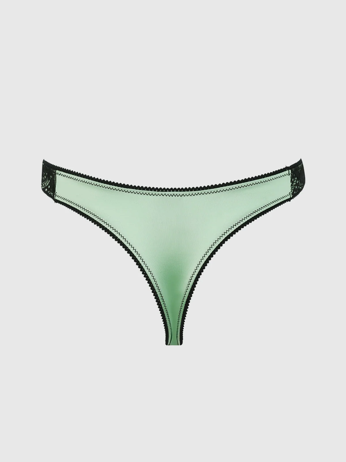 Lexi Liquid Satin & Lace V-Tanga Panty in Regal Mint Black