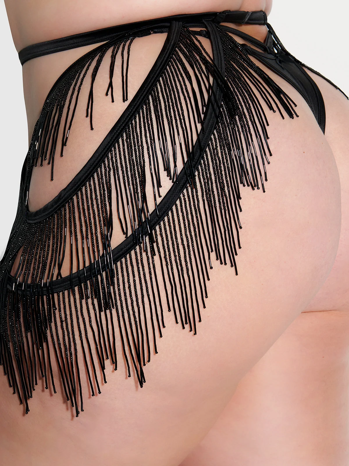 Lune Beaded Garter Belt in Black