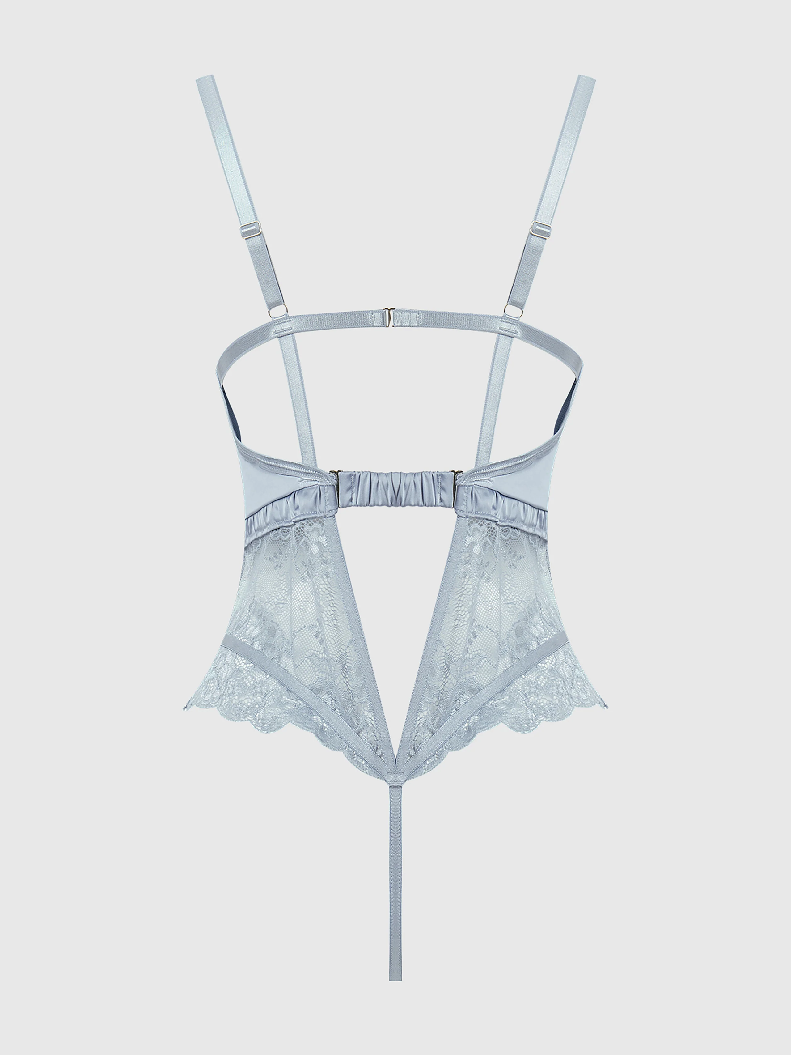 Serenity Lace and Satin Wireless Teddy in Stone Blue