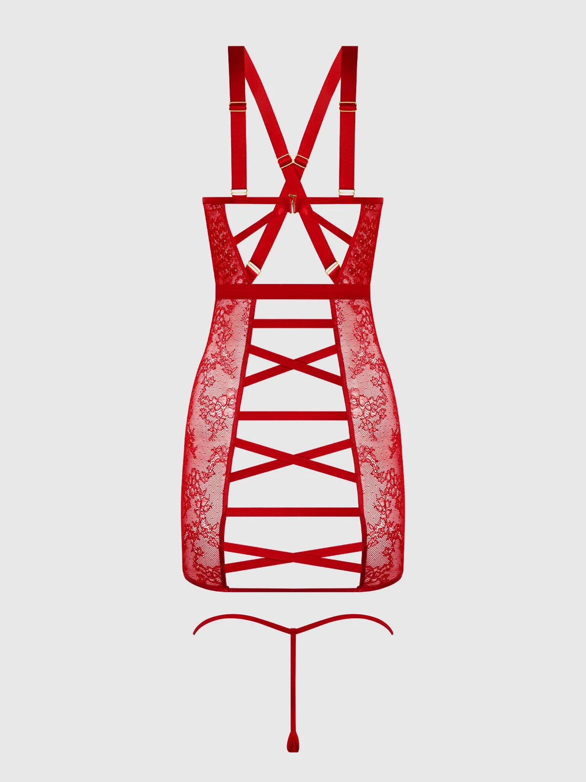 Chiara Lace & Strappy Open Back Chemise in Crimson Red