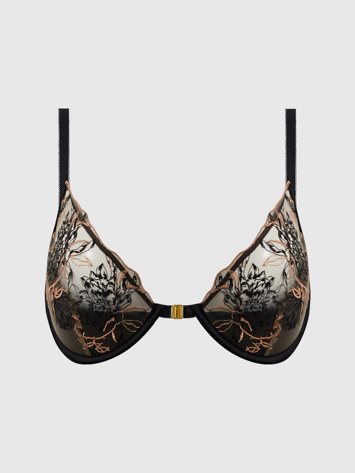 Delfina Embroidered Push Up Bra Half Cup With Front Clasp